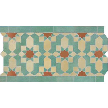 Mosaic House Moroccan tile Dazzle BV 11-12-4 Beige Light Green Rust  zellige, mosaic, zellij, border, glaze, intricate, classic 